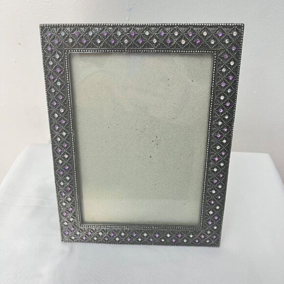 Vintage Gun Metal Picture Frame With Purple & Clear Gem Accents For 4x6 Photos - Picture 1 of 5